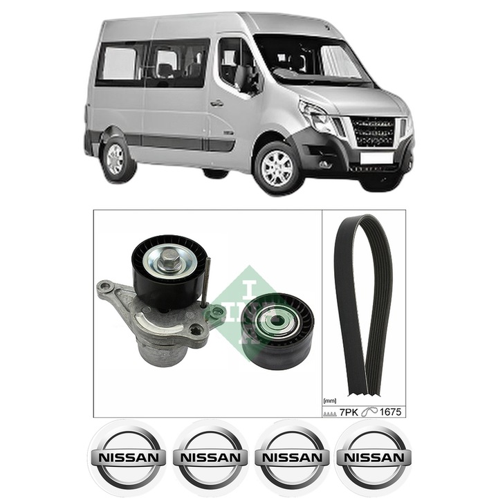 Set curea accesorii pentru transmisie NISSAN NV400 Bus (X62, X62B) dCi 135 din 2014-2016, Auto, INA, 4x Stickere auto cu NISSAN