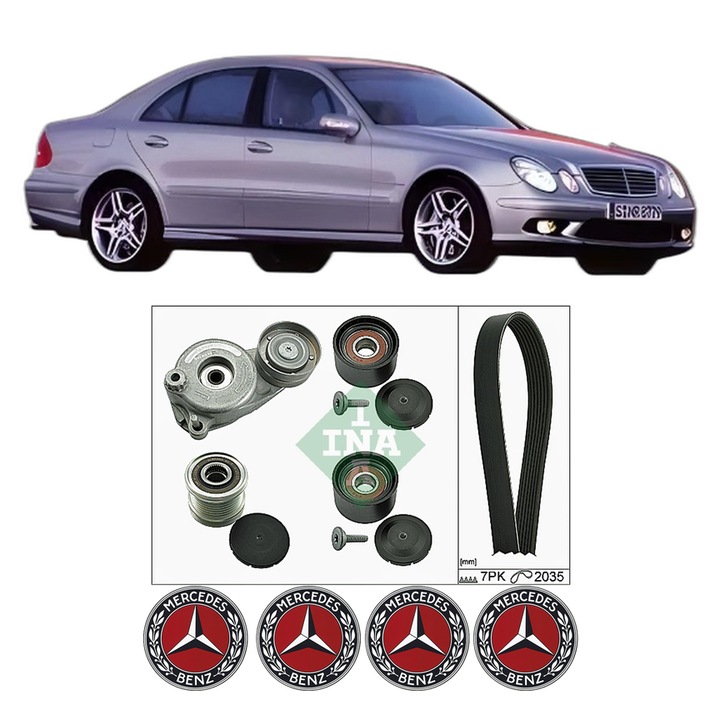 Set curea accesorii pentru transmisie MERCEDES-BENZ E-CLASS (W211) E 300 BlueTEC (211.024) din 2007-2008, Auto, INA, 4x Stickere auto cu MERCEDES-BENZ