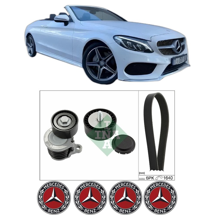 Set curea accesorii pentru transmisie MERCEDES-BENZ C-CLASS Convertible (A205) C 220 d (205.404) din 2016-2018, Auto, INA, 4x Stickere auto cu MERCEDES-BENZ
