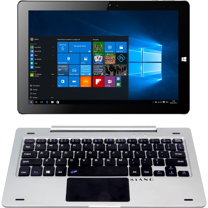 Laptop 2 in 1 Kiano Intelect X3 HD cu procesor Intel Atom® x5-Z8350 pana la 1.92 GHz, 10.1", IPS HD, 2GB, 32GB eMMC, Intel HD Graphics, Microsoft Windows 10, Silver