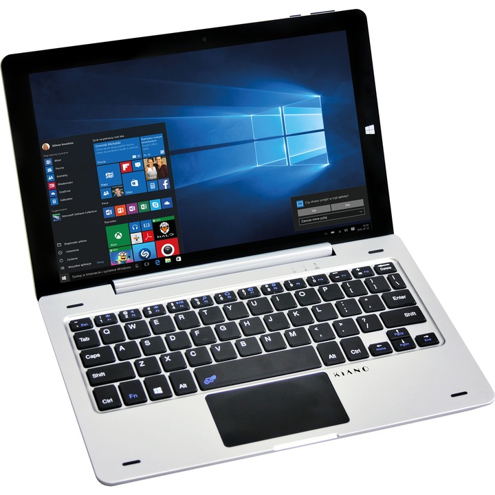 Laptop 2 in 1 Kiano Intelect X3 HD cu procesor Intel Atom® x5-Z8350 pana la 1.92 GHz, 10.1", IPS HD, 2GB, 32GB eMMC, Intel HD Graphics, Microsoft Windows 10, Silver