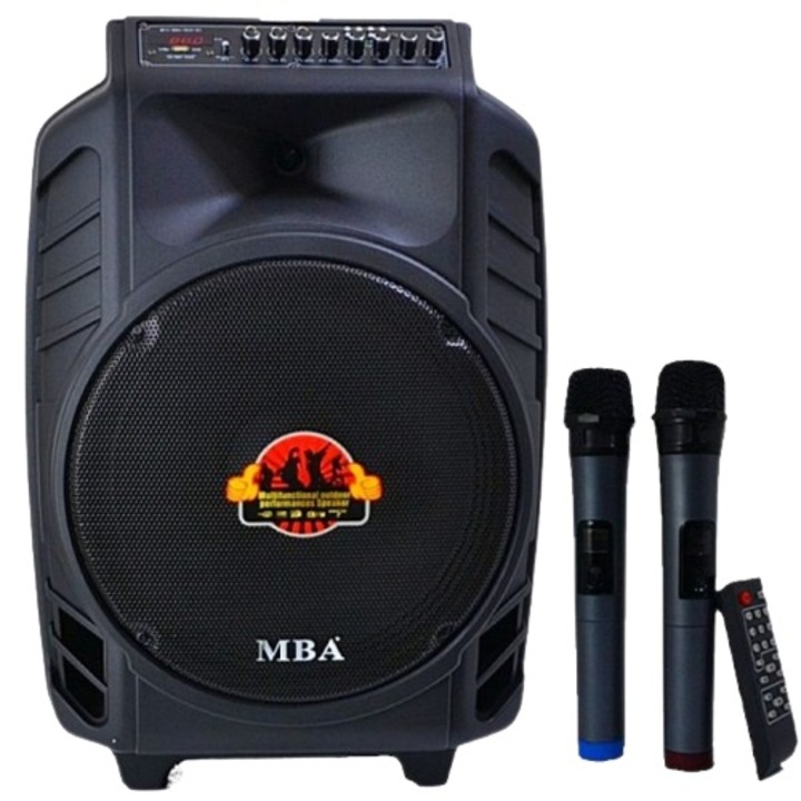 Coloana de sunet, MBA, SA 8900 LUX, pentru karaoke, 15 inch Bluetooth si 2 microfoane, Negru