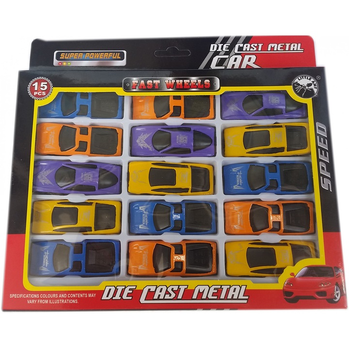 Комплект Метални коли Kristaltoys Super powerful, 15 части