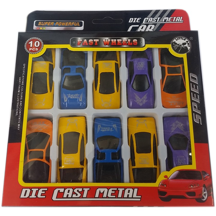 Комплект Метални коли Kristaltoys Super powerful, 10 части