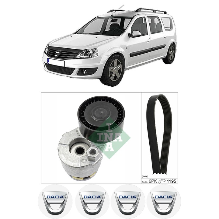 Set curea accesorii pentru transmisie DACIA LOGAN MCV II 1.5 dCi din 2013, Auto, INA, 4x Stickere auto cu DACIA