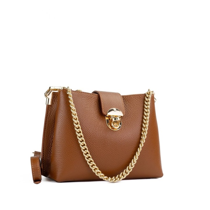 Poseta Piele Mini Noelle - CONIAC, Geanta Casual din Piele Naturala, Geanta, Genti