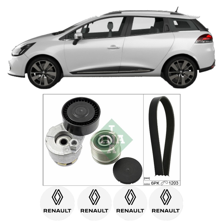 Set curea accesorii pentru transmisie RENAULT CLIO IV Estate Van (KH_) 1.5 dCi 90 din 2014-2021, Auto, INA, 4x Stickere auto cu RENAULT