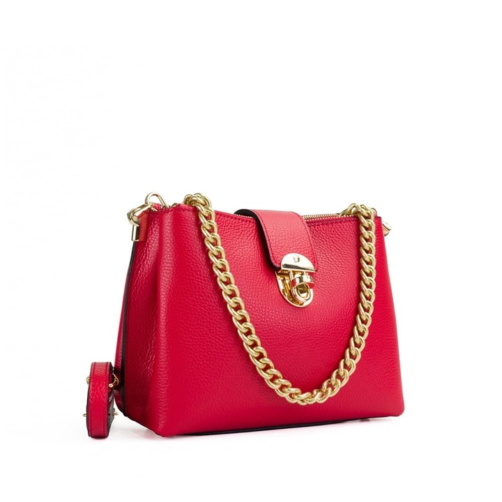 Poseta Piele Mini Noelle - ROSU, Geanta Casual din Piele Naturala, Geanta, Genti