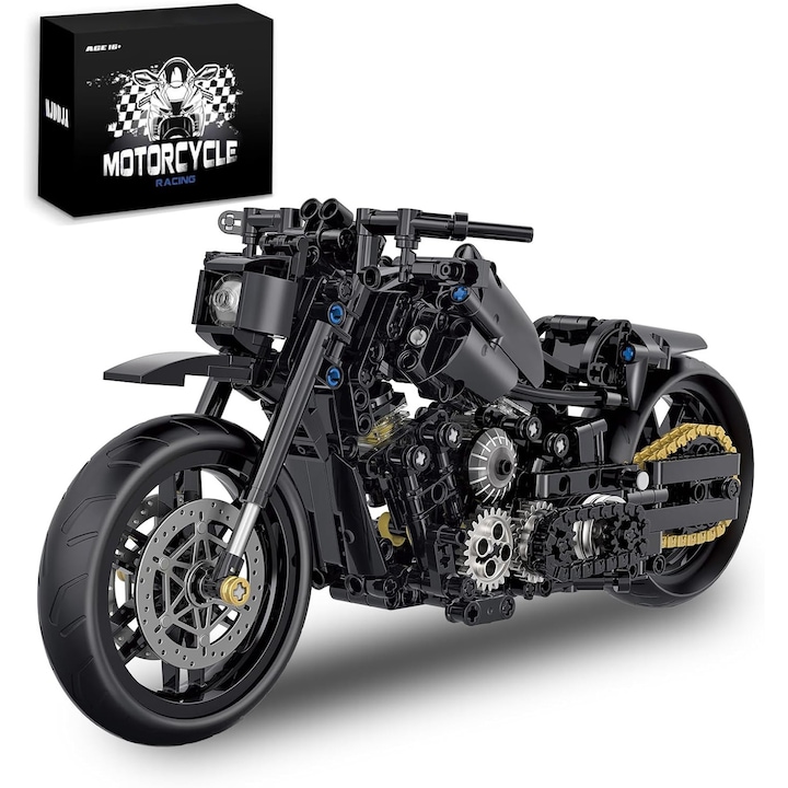 Комплект за изграждане на мотоциклет 1:8, XONGSOR®, 586 части, детайлен колекционерски модел, черен