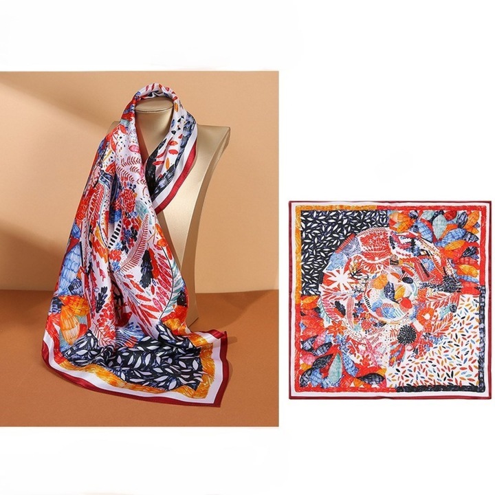 Esarfa pentru Femei 100% Matase Naturala, Lysithéra®, Patratica Eleganta cu Model Floral, Usoara si Respirabila, Versatila pentru Tinute de Zi cu Zi, Disponibila in Multiple Culori