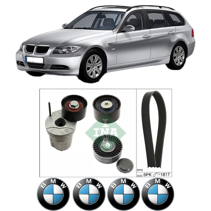 Set curea accesorii pentru transmisie BMW Seria 3 Touring (E91) 320 d xDrive din 2008-2010, Auto, INA, 4x Stickere auto cu BMW