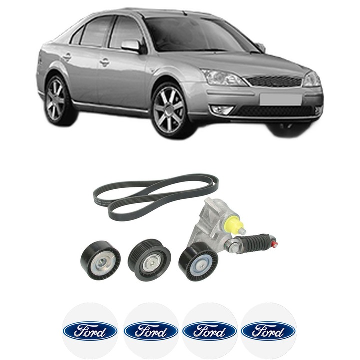 Set curea accesorii pentru transmisie FORD MONDEO III (B5Y) 2.0 TDCi din 2001-2007, Auto, INA, 4x Stickere auto cu FORD