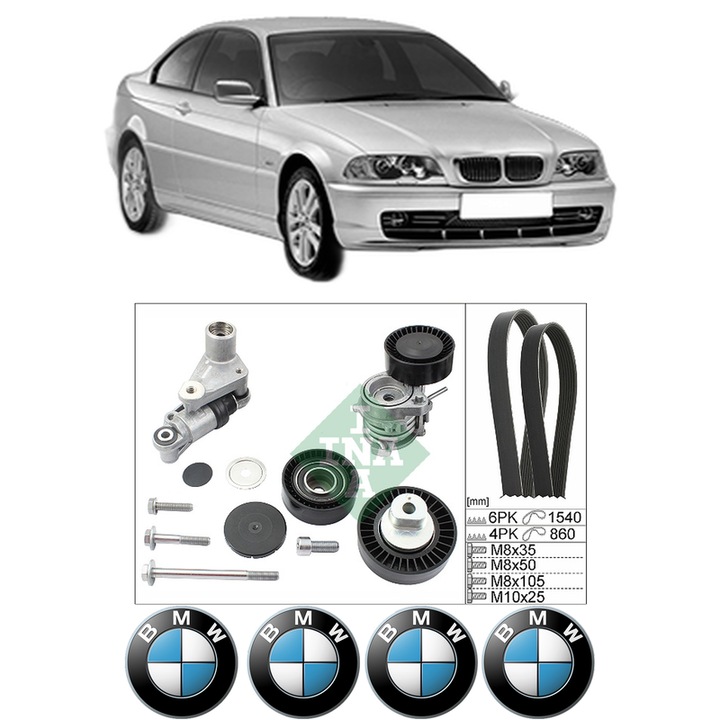 Set curea accesorii pentru transmisie BMW Seria 3 (E46) 320 i din 2000-2005, Auto, INA, 4x Stickere auto cu BMW