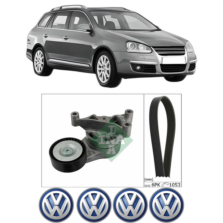 Set curea accesorii pentru transmisie Volkswagen GOLF V Variant (1K5) 2.0 TFSI din 2007-2009, Auto, INA, 4x Stickere auto cu Volkswagen