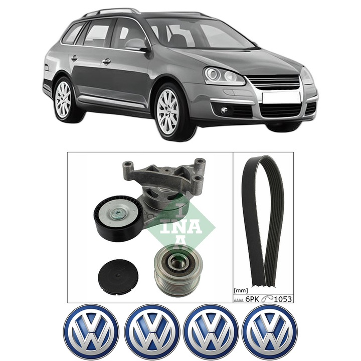 Set curea accesorii pentru transmisie Volkswagen GOLF V Variant (1K5) 2.0 TFSI din 2007-2009, Auto, INA, 4x Stickere auto cu Volkswagen
