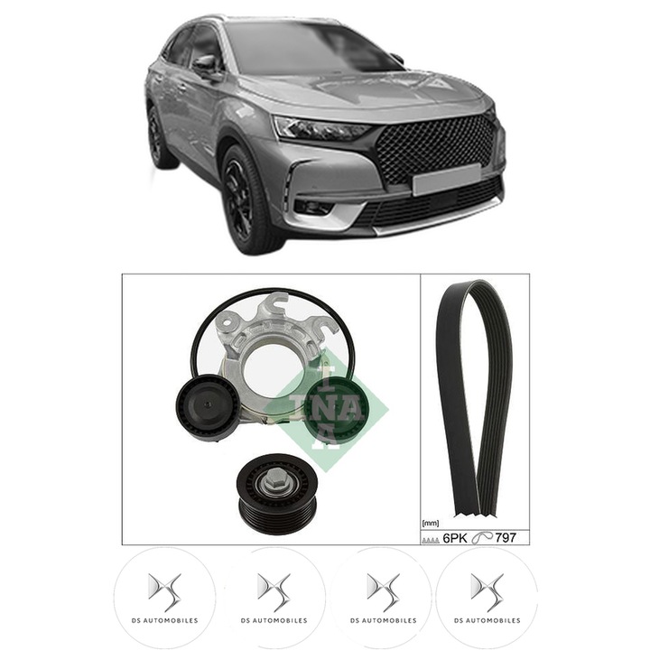 Set curea accesorii pentru transmisie DS DS 7 Crossback (J4_, JR_, JC_) E-TENSE 225 (J4DGZU, J45GQU) din 2020, Auto, INA, 4x Stickere auto cu DS