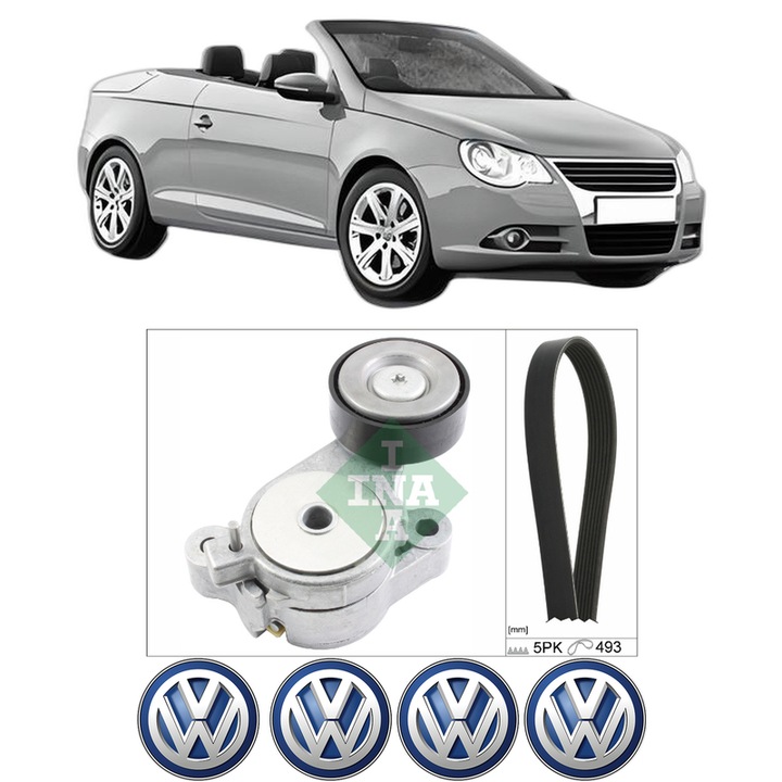 Set curea accesorii pentru transmisie Volkswagen EOS (1F7, 1F8) 1.4 TSI din 2008-2015, Auto, INA, 4x Stickere auto cu Volkswagen