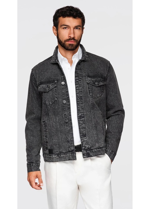 OMBRE, Jacheta din denim cu buzunare frontale, Negru