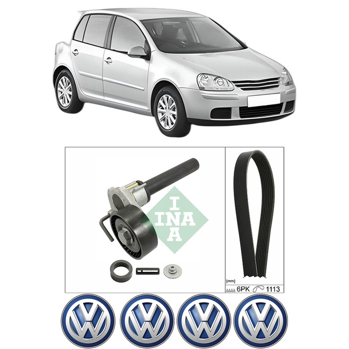 Set curea accesorii pentru transmisie Volkswagen GOLF V (1K1) 2.0 GTI din 2004-2009, Auto, INA, 4x Stickere auto cu Volkswagen