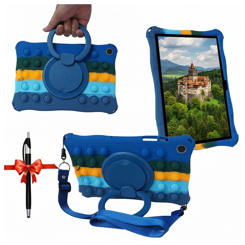 Husa de protectie pentru tableta, ZYNORO®, Compatibil cu Lenovo Tab M9, Protectie anti-soc, Dispozitiv de reducere a presiunii, Suport rotativ 360°, cu curea de agatat si stylus, Silicon, Albastru