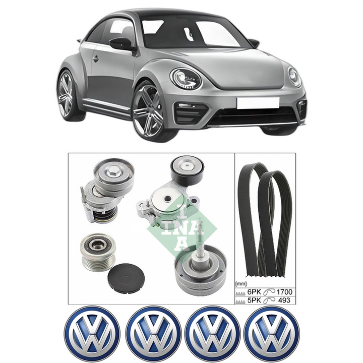 Set curea accesorii pentru transmisie Volkswagen BEETLE (5C1, 5C2) 1.4 TSI din 2011-2016, Auto, INA, 4x Stickere auto cu Volkswagen
