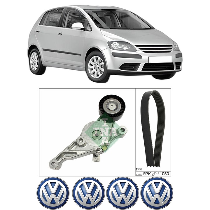 Set curea accesorii pentru transmisie Volkswagen GOLF PLUS V (5M1, 521) 1.9 TDI din 2005-2009, Auto, INA, 4x Stickere auto cu Volkswagen