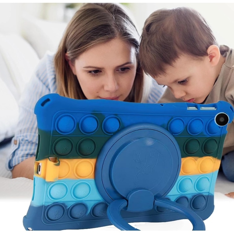 Husa de protectie pentru tableta, ZYNORO®, Compatibil cu Lenovo Tab M9, Protectie anti-soc, Dispozitiv de reducere a presiunii, Suport rotativ 360°, cu curea de agatat si stylus, Silicon, Albastru