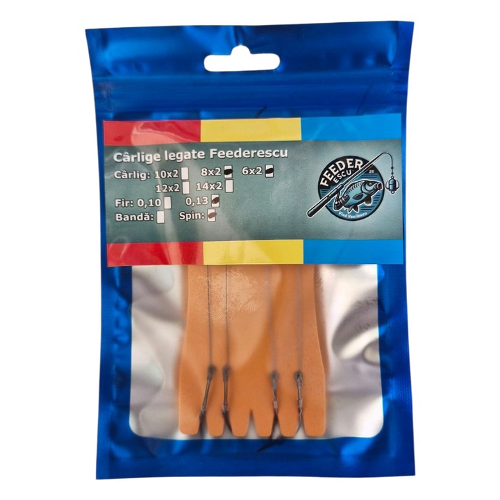 Carlige legate Feederescu M8 si M6 cu spin si textil curbate 4 bucati pe set