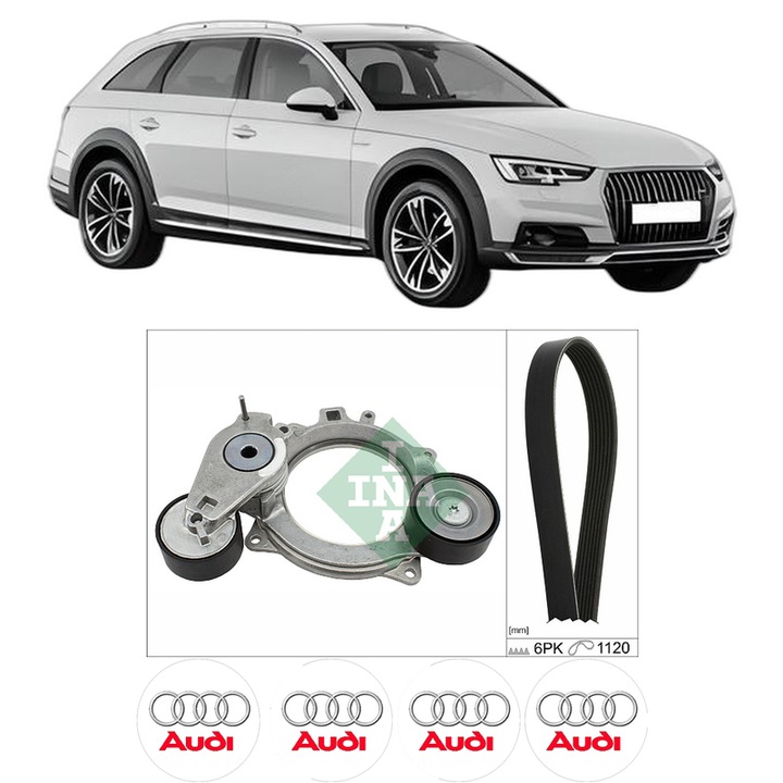 Set curea accesorii pentru transmisie AUDI A4 Allroad B9 (8WH, 8WJ) 40 TDI Mild Hybrid quattro din 2020, Auto, INA, 4x Stickere auto cu AUDI
