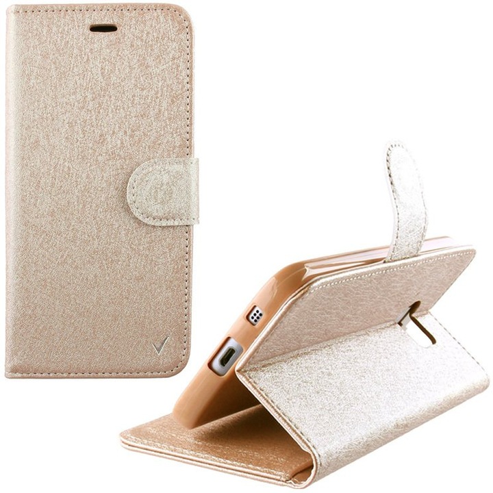 Husa telefon Volte-Tel, Leather Gold-TPU Book Stand, protectie, magnet, pentru iPhone 8/7 Plus 5.5 inch