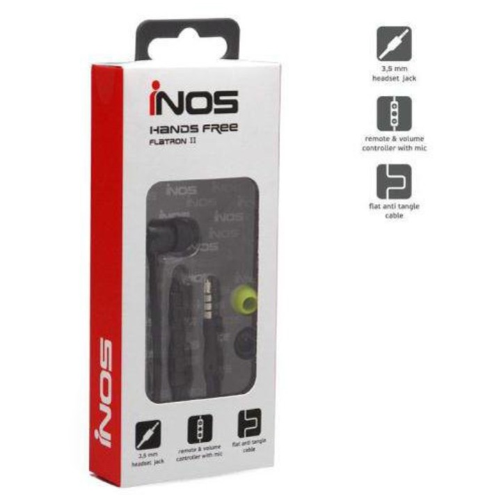 Casti cu fir iNOS Hands Free Mono 3.5mm, microfon, set cu 2 perechi de dopuri, negru
