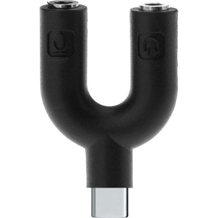 Adaptoare telefoane mobile Powertech, USB Type-C la 2x 3.5mm, negru, 10x1x7cm