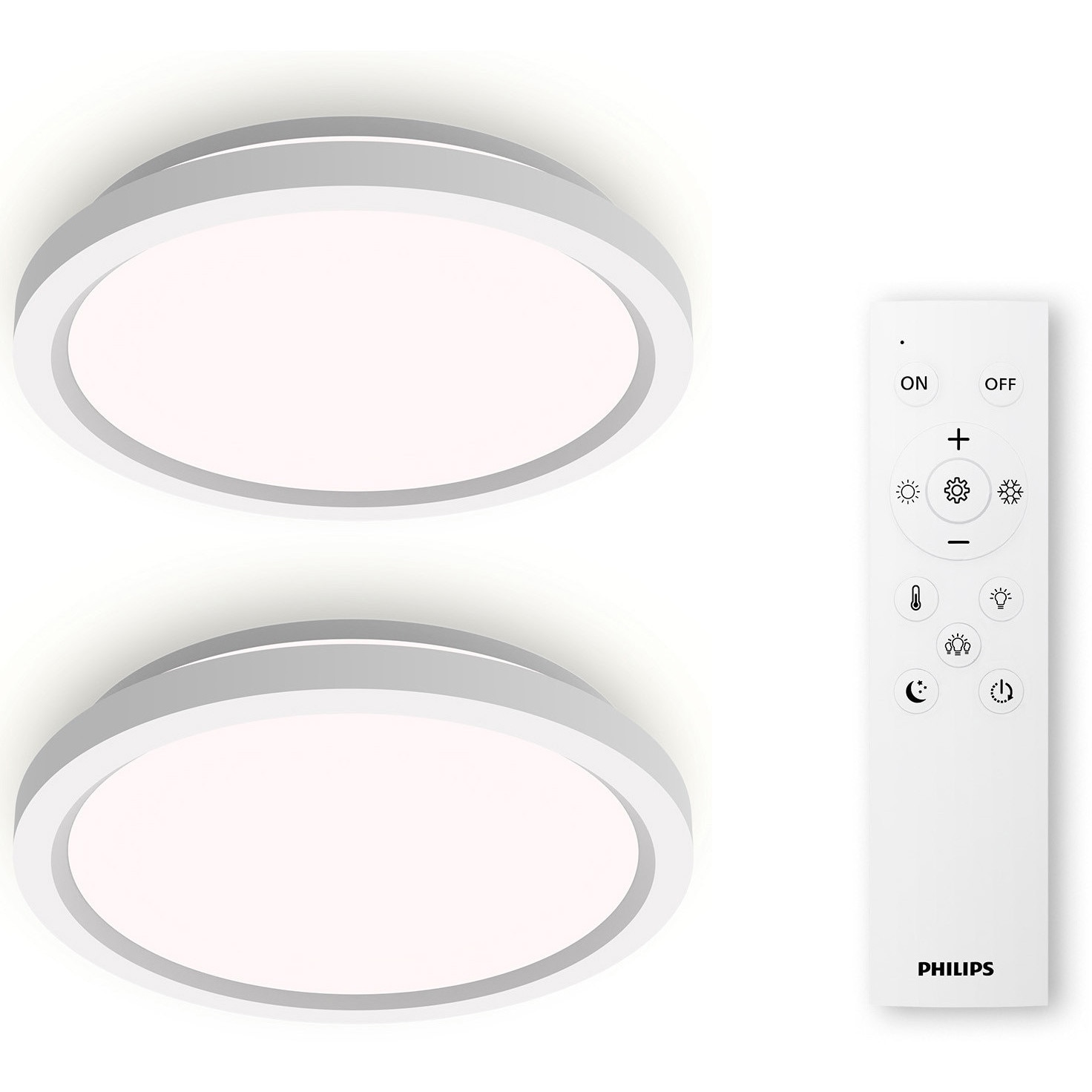 Set 2 plafoniere cu telecomanda Philips, 24 W, IP20, lumina reglabila 2700-4000k, diametru 30cm, alba