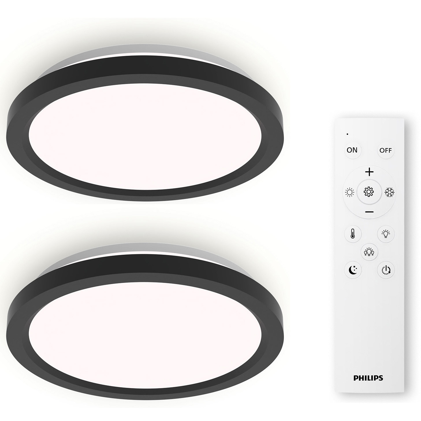 Set 2 plafoniere cu telecomanda Philips, 24 W, IP20, lumina reglabila 2700-4000k, diametru 30cm, negru