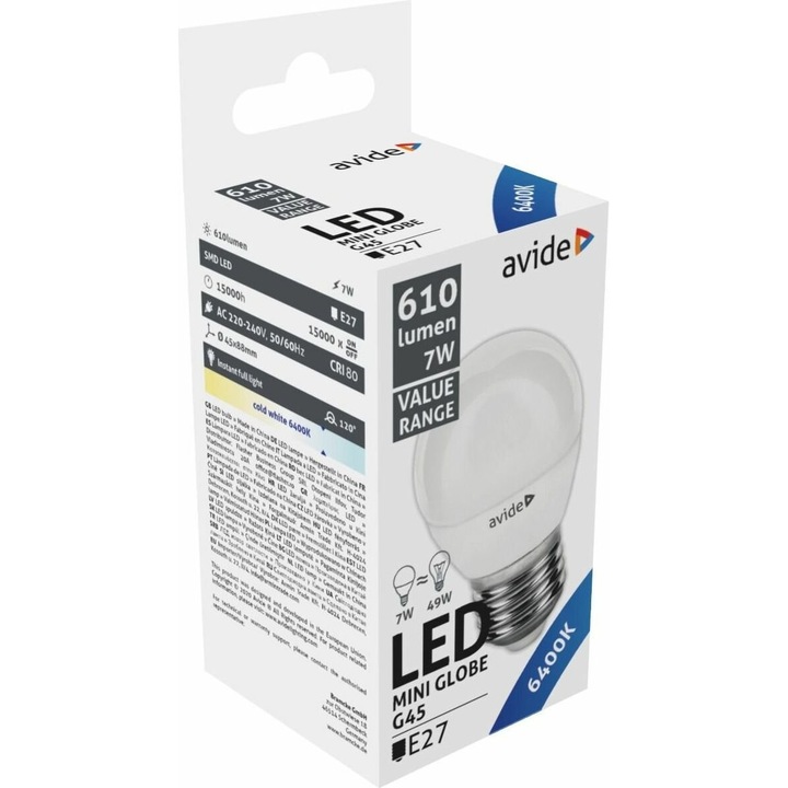 Bec LED Mini Globe E27 7W 6400K, Avide