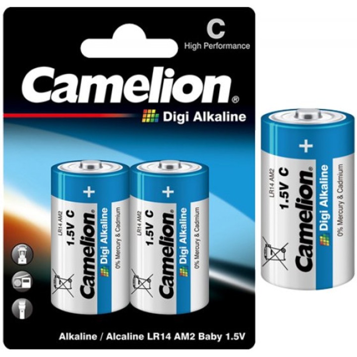 Baterii C Camelion Digi Alkaline 1,5V, 8000 mAh, set 2 bucati