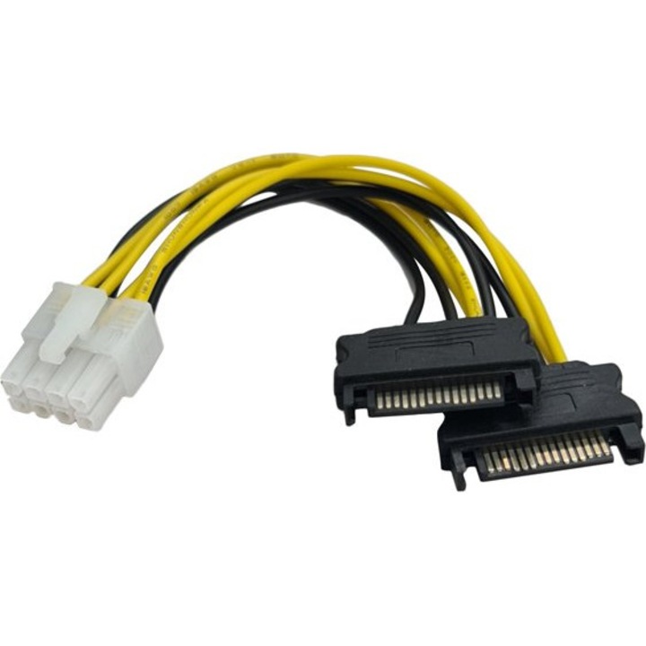 Cablu, Powertech, EPS 8pin, 2x SATA 15pin, 15cm