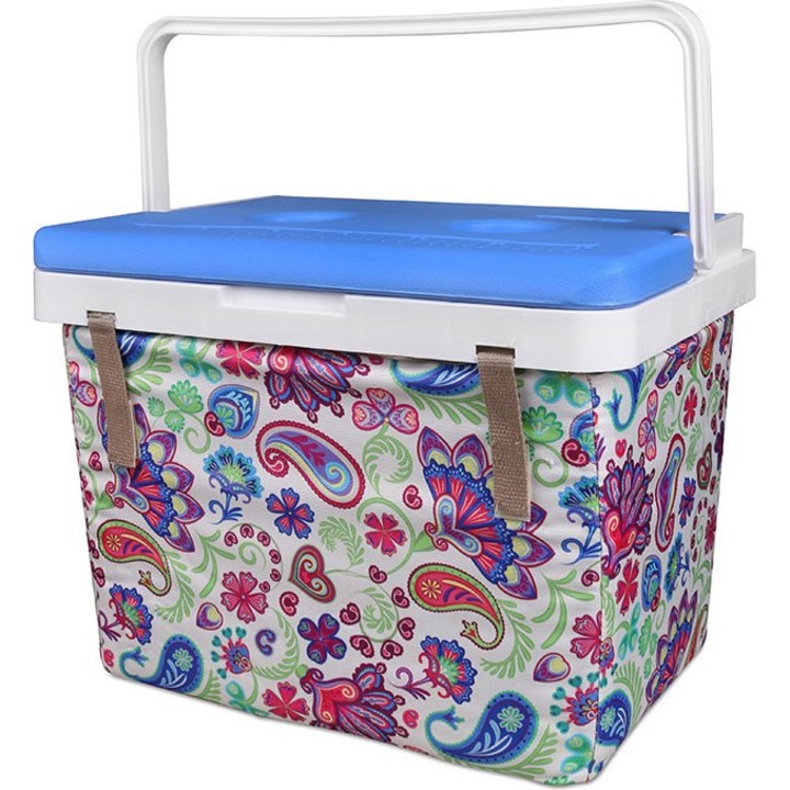 Cutie frigorifica Kale Termos 20L, cu capac albastru, 2 suporturi pentru bauturi, dimensiuni 34.5x23.5x26.5cm