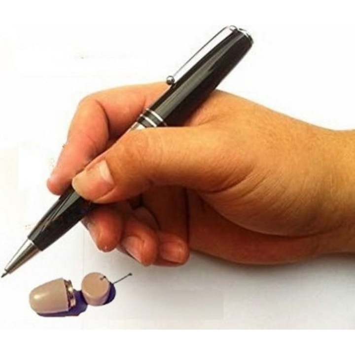 Set Stilou Bluetooth Smartcheater V2 cu Spy Acustic, 0,5x0,7x1cm, 3-4 ore autonomie baterie, negru