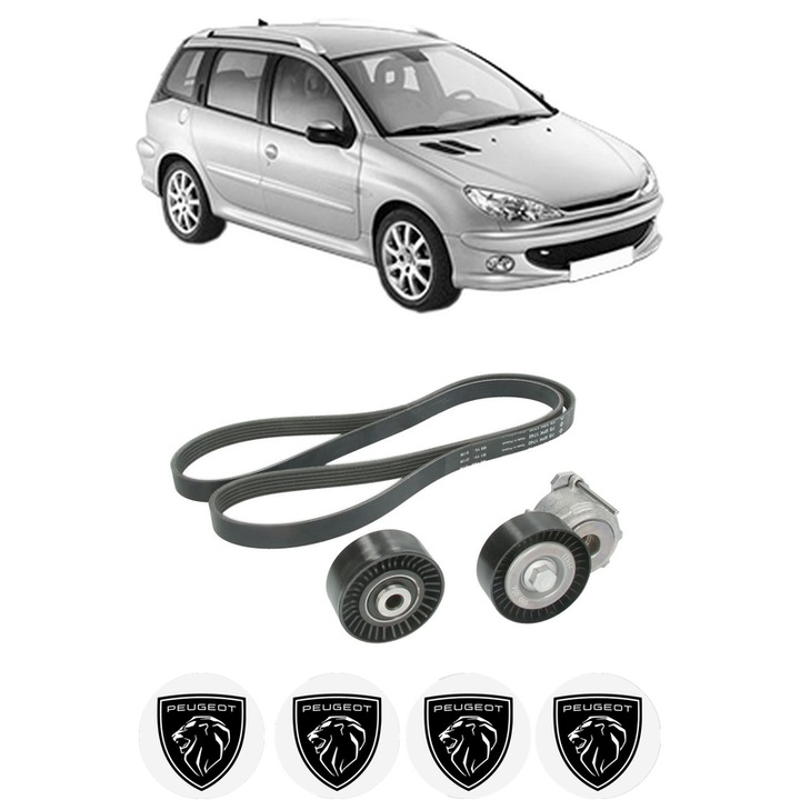 Set curea accesorii pentru transmisie PEUGEOT 206 SW (2E/K) 2.0 HDi din 2002-2007, Auto, INA, 4x Stickere auto cu PEUGEOT
