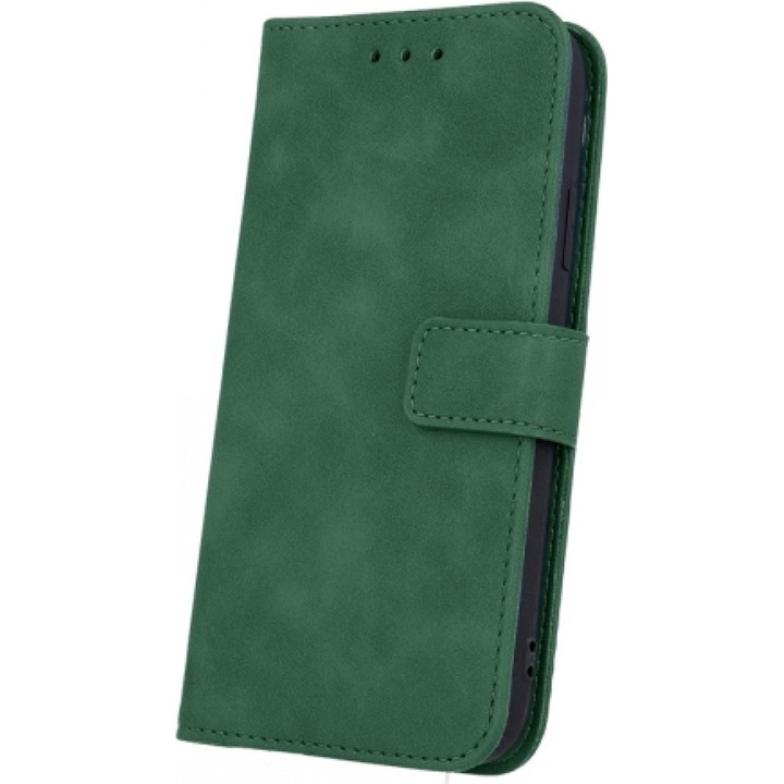 Husa telefon Senso Velvet pentru iPhone 16E, verde, cu suport orizontal, compartimente pentru carduri