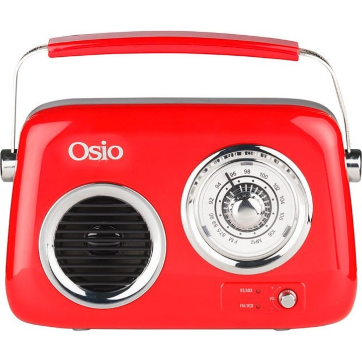 Radio analogic portabil Osio OPR-3040R, Bluetooth 5.3, AUX, USB, Subwoofer, 24W, 23.2x8.7x19.1cm, rosu