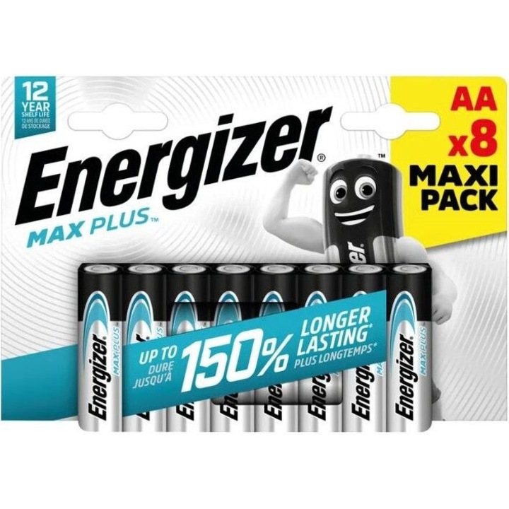 Baterii Energizer Max Plus AA (set 8), 12 ani durata, protectie impotriva scurgerilor
