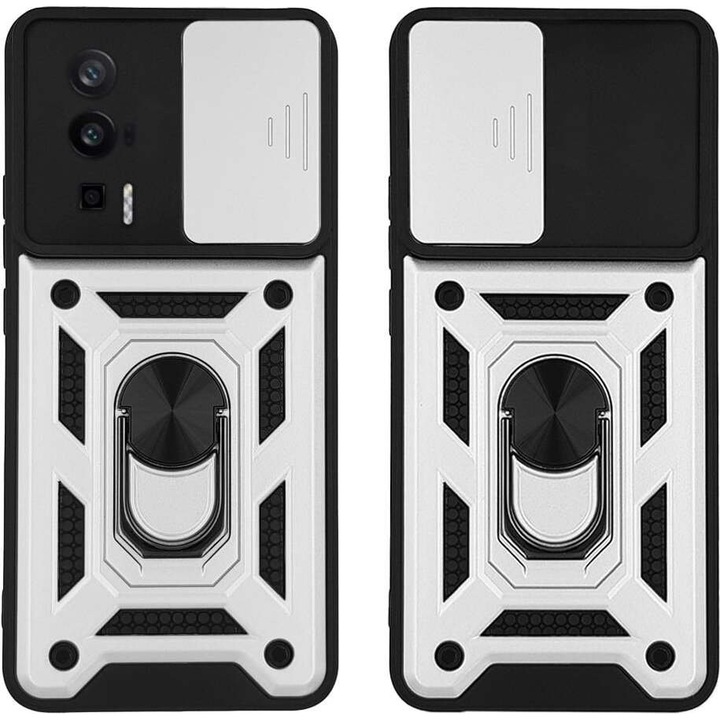 Husa Ring Armor CamPro Sonique pentru Xiaomi Poco F5 Pro 5G, protectie impotriva socurilor si zgarieturilor, suport integrat, TPU + PC