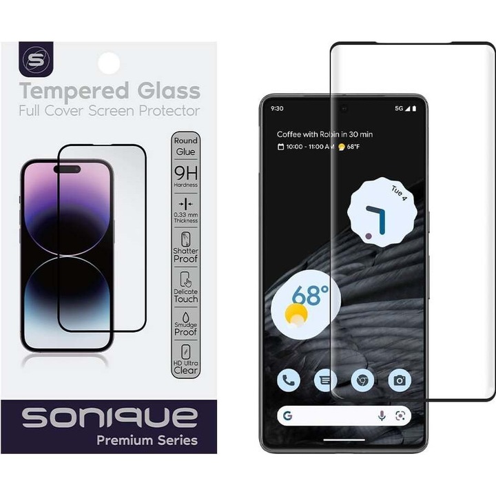 Folie protectie Sonique Curvy Glass Full Cover 9H HD, 0.33mm, pentru Google Pixel 7 Pro, negru