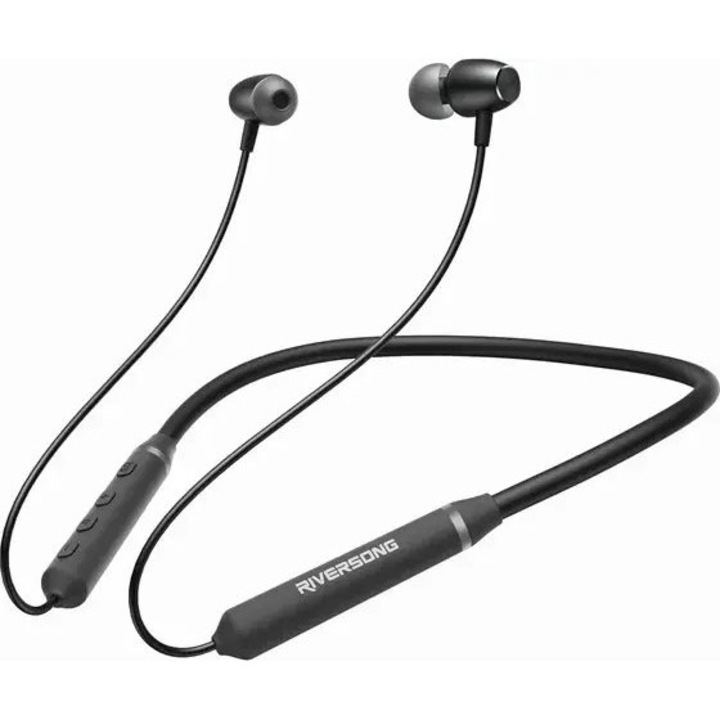 Casti Wireless Riversong Neckband Stream M1, Bluetooth 5.3, 30 ore autonomie, negru