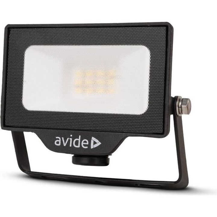 Proiector LED Avide 10W, 6400K, culoare neagra, dimensiuni 105x28x72mm, IP44
