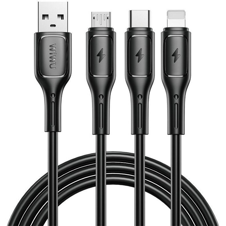 Cablu de date 3-in-1 WiWU Starlink WI-C045E, USB-C, Micro USB, Lightning, 3.1A, 1m, negru