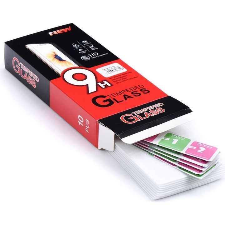 Set 10 Folii de Sticla Temperata 9H, 0,3mm, pentru Smartphone-uri, Transparent