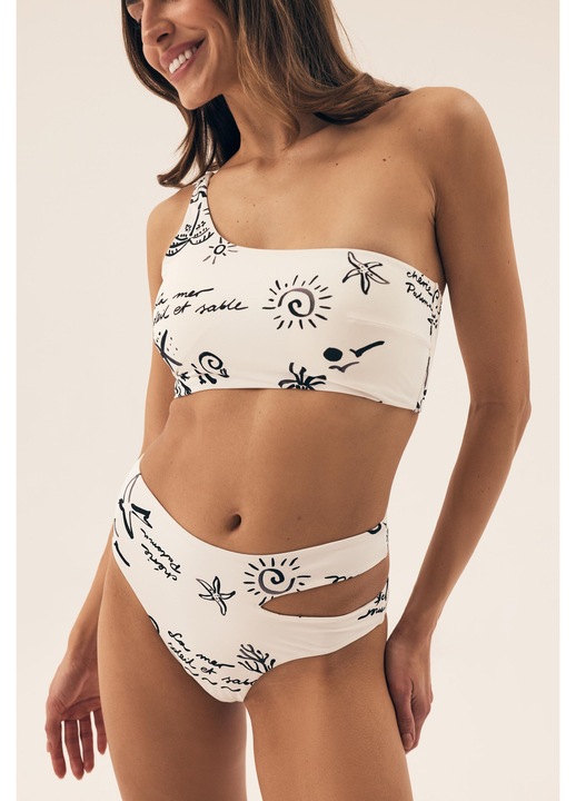 Chiloti bikini cu talie inalta Alb crem Firenze Esotiq, Alb